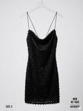 ASTR the Label Cowl Neck Textured Fringe Bodycon Mini Dress – Black  Size Small
